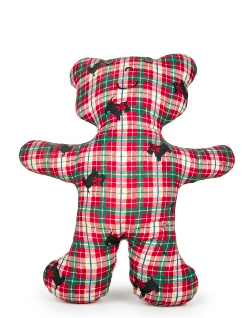 Vintage Handmade Teddy Bear With Plaid Tartan Fabric and Scottie Dogs